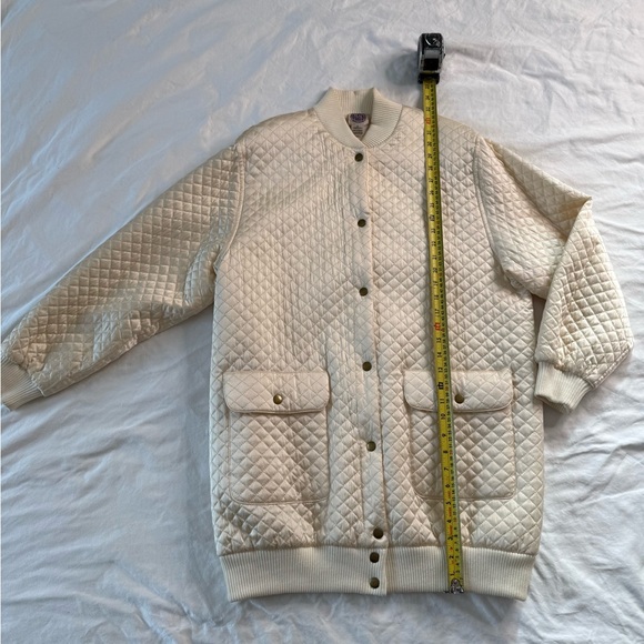 Vintage Saks Fifth Avenue Quilted Silk Bomber Jacket 90s Ivory Cream Women’s M - Picture 7 of 14